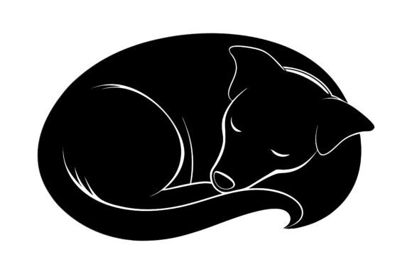 Black Silhouette of a Curled-Up Dog Graphics for Print Materials Mockups