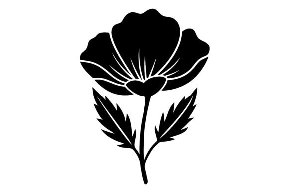 California Poppy Black Silhouette