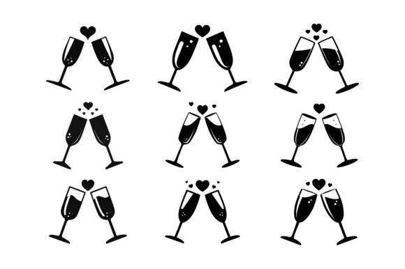 Champagne Toast with Heart Icon Bundle Graphics