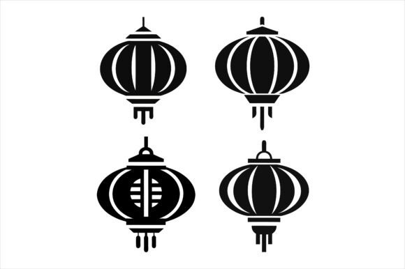 Chinese Lantern Silhouette Icon Bundle Graphics for Print Materials Mockups