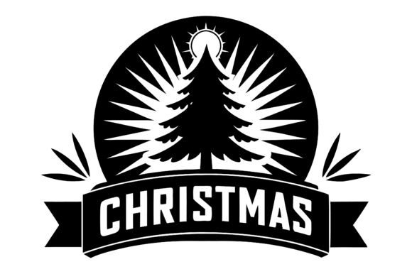 Christmas Tree with Sun Logo Silhouette