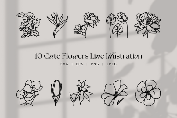Cute Floral Line Art Graphics for Botanical Branding