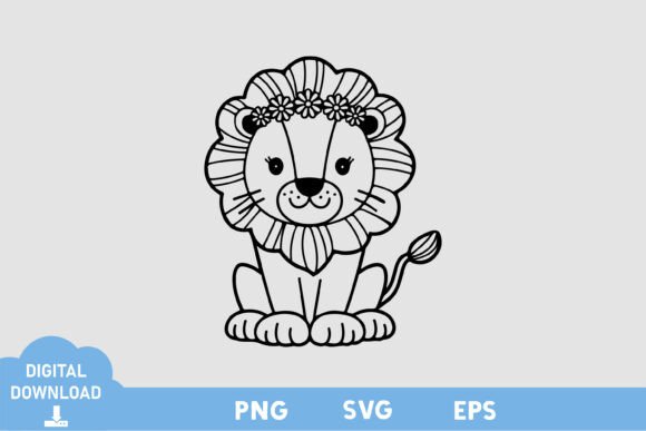 Cute Lion Floral Black White Graphics