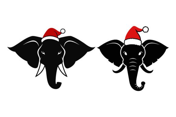 Elephant with Christmas Hat Silhouette Graphics for Print Materials Mockups