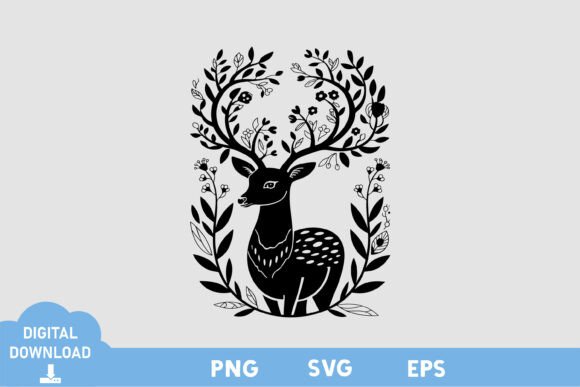 Floral Deer Silhouette Graphics for Modern Branding