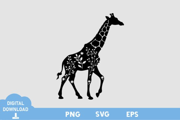 Floral Giraffe Black White Design