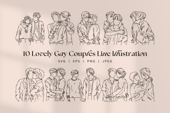 Gay Couples Line Art Graphics for Modern Editorial Design