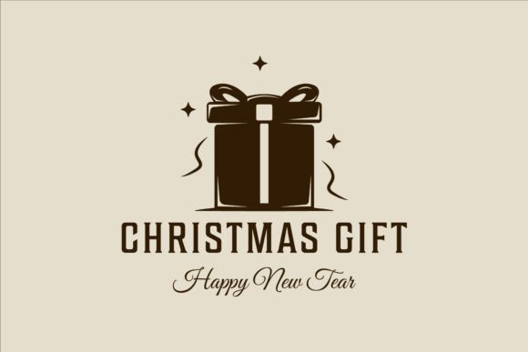 Gift Box Christmas Logo Vector Vintage Graphics