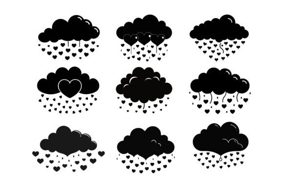 Heart Cloud Raining Love Icon Bundle Graphics for Print Materials Mockups