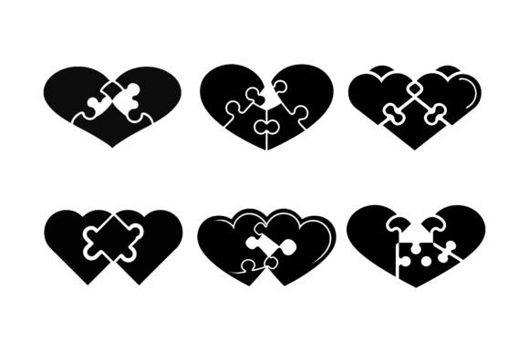 Heart Puzzle Silhouette Vector Bundle Graphics for Print Materials Mockups