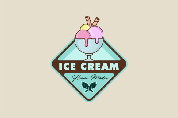 Ice Cream Balls in Bowl Logo Emblem Graphics