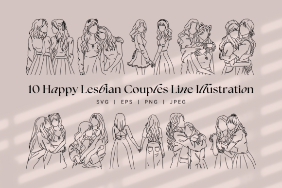 Lesbian Couples Line Art