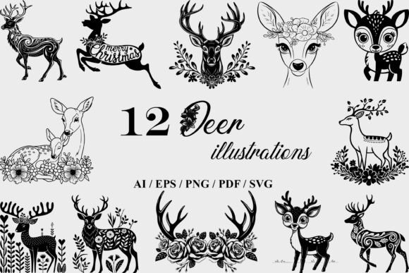 Minimalist Deer Graphics for Crafting