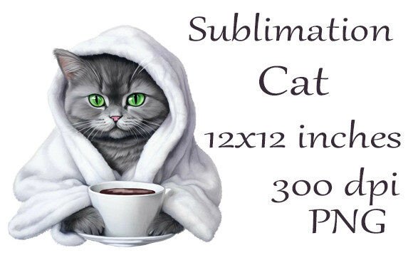 Sublimation Cat in a Bathrobe PNG: A Graphic Design Asset for Warm Branding