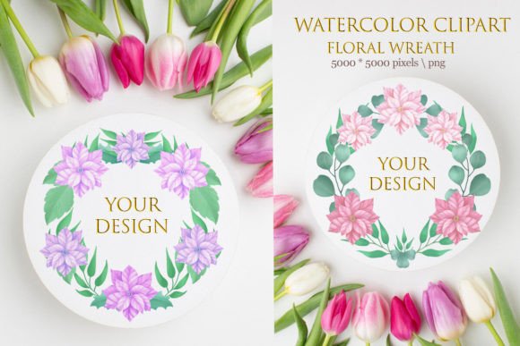 Watercolor Clipart Floral Wreath Graphics