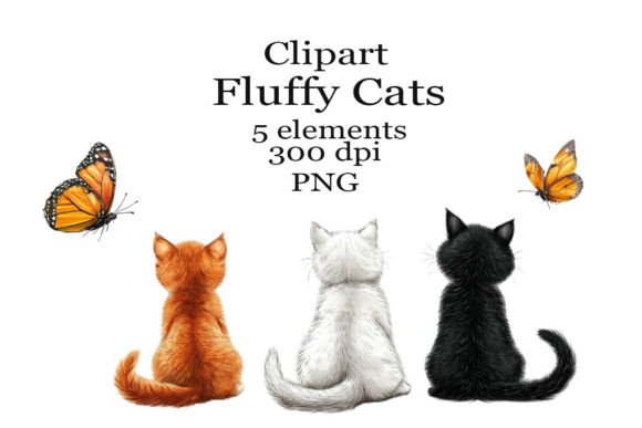 Watercolor Clipart Fluffy Cats Graphics