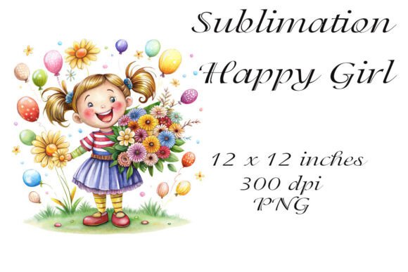 Watercolor Sublimation Happy Girl Graphics